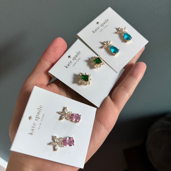 Kate Spade Silver Earrings with Pink, Green, and Blue Stones - Picture 2 of 3